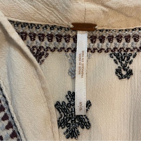 Free People Star Gazer Embroidered Peasant Dress Neutral Color Combo 3/4 Sleeve - Picture 4 of 12
